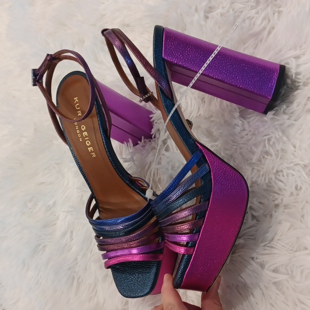 NEW Kurt Geiger London Perria Purple Rainbow Platform Sandals MULTI SIZES - Picture 7 of 14